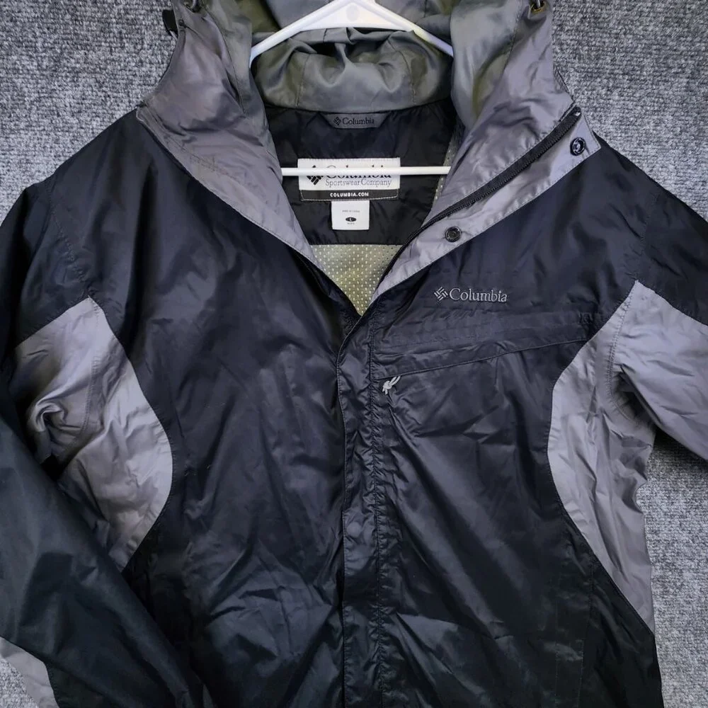 Columbia Men's Large Black & Gray Full Zip Windbreaker Jacket Mesh Lining Snap - Picture 1 of 16
